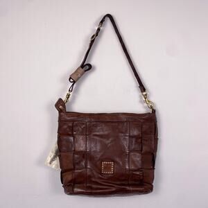 NWT CAMPOMAGGI Edera Shoulder Bag in Brown Woven Leather